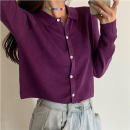 Polo Collar Cardigan Jacket Women's Knitted Spring Korean Knit Cardigans Crop Knitted Soft Sweater For Women 201223