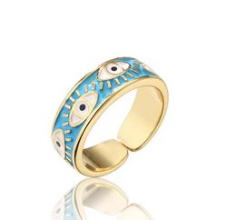 Enameled Evil Eye Ring Gold Plated Adjustable Copper Ring Jewelry for Women Gift 5 colors