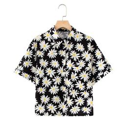HSA women vintage stand collar floral print casual kimono blouse women short sleeve chic shirt chemise tops button up 210716