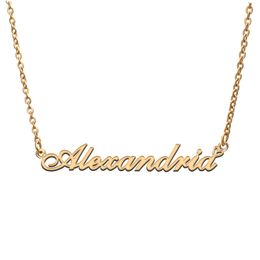 Alexandria Name Necklaces for Women Love Heart Gold Nameplate Pendant Girl Stainless Steel Nameplated Girlfriend Birthday Christmas Statement Jewellery Gift