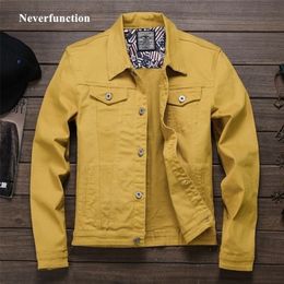 Spring Autumn Red white Black Yellow army green Jeans Jacket Men Slim Streetwear Denim Jacket Hip Hop Bomber Jacket Homme 201128