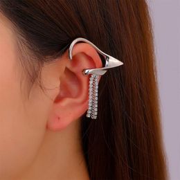 Clip-on & Screw Back Trendy Elf Ears Ear Clip For Women Crystal Zircon Long Tassel Cuff Earrings Party Fashion Jewelry WholesaleClip-on