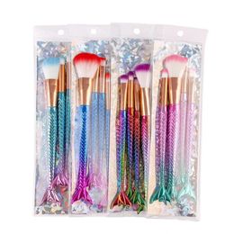 4pcs Mermaid Makeup Brush Set Fishtail Gradient Color Makeup Brushes Eyeshadow Beauty Tools Kit