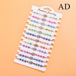 Classic Fatima Hand Charm Bracelet Colorful Evil Eye Beads Strands Bracelets for Wholesale 12pcs/Set