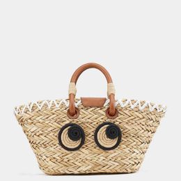 Fashion Big Eye Pattern Rattan Basket Bag Casual Wicker Woven Women Handbags Summer Beach Straw Large Tote Bali Purses 2022 220427