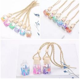 15 Colors Car Perfume Bottle Diffusers Empty Printed Flower Essential Oil Diffuser Ornaments Air Freshener Pendants Perfumes Glass Bottles B0620