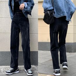 black zipper tie Canada - Women's Jeans High-Waisted Women Straight Loose Thin Wide Leg Pants Tie Dye Pant Tide Ins Denim Trousers Plus Size 5XL