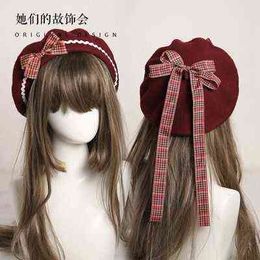 Lolita Berets Hats For Women Girls Bow Sailor Style Preppy Chic Student Cap J220722