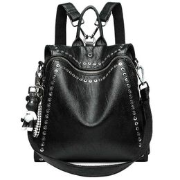 Backpack Style Baggagacia Fashion Women Real Leather Personality Rivet Anti Theft Travel Bag Teenage Girl Mochila 220723