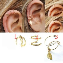 Clip-on & Screw Back 3Pcs/Set Ear Cuffs Gold Leaf Cuff Clip Earrings For Women Earcuff No Piercing Fake Cartilage 2022 FashionClip-on Farl22