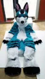 2022 Halloween Long Fur Husky Dog Fox Fursuit Mascot Costume Suit Husky Dog Fox Mascot Costume Long Fur Furry Costume Wolf