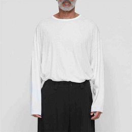 Men's T-shirt casual loose white round neck long sleeve T-shirt couple cotton bottomed Shirt Top L220704