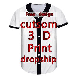 3D Custom DIY Baseball Jersey Men Button Shirt Casual Design Ball Uniform Shirt Training Oversized Sports Shirt Drop 220619