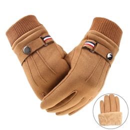 Mens Winter Gloves Suede Warm Split Finger Gloves Outdoor Sport Driving Buckle Design Male Touch Screen Mittens 220722