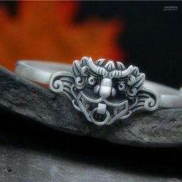 Real 925 Sterling Silver Vintage Bohemian Ethnic Mythical Ferocious Animal Bangle Bracelet Jewelry Gift For Boy Men Inte22