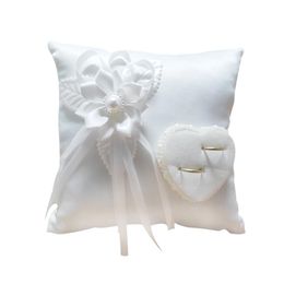 Cushion/Decorative Pillow Wedding Romantic Stylish White Square Flower Ring Camellia Heart Shaped Cushion Marriage Supplies Indoor Outdoor W