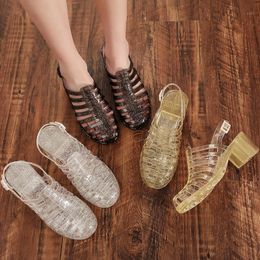 Sandals Koovan Women's 2022 Cool Women High Heels Transparent Crystal Plastic Slippers Waterproof Boots Beach Shoes