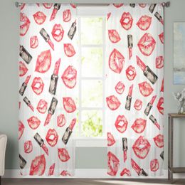 Curtain & Drapes Watercolour Lipstick Lip Print Tulle Curtains For Living Room Bedroom Decoration Luxury Voile Valance Sheer KitchenCurtain