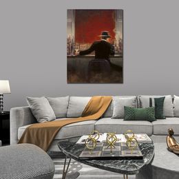 Hand Painted Cigar Bar Brent Lynch Oil Painting Modern Figure Canvas Art for Pub Office Room Wall Hallway Decor