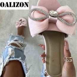 Slipper Crystal Women Summer Sandal Beach Slide 2022 New Fashion Flat Shoe Bow Flip Flop Casual Femme Zapato 220622