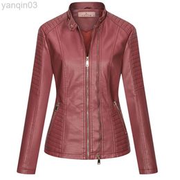 New Spring Women Faux Leather Jacket Slim Biker Coat Stand Collar Double Zipper Jackets Fashion Streetwear Outerwear L220801