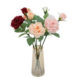 One Faux Flower Short Stem Cored Rose 2 Heads per Piece Simulation Autumn Rosa for Wedding Home Decorative Artificial Flowers