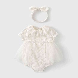 KOKI Baby Girl Bodysuit White Anniversary Party Newborn Lace Short Sleeve Baby Girl Summer Clothes 2022 Birthday Party Princess G220510