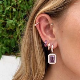 Dangle & Chandelier Geometric Drop Earring For Women Fashion White Enamel Circle Big Square Purple Stone CZ Dangling EarringsDangle Farl22