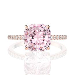 -18K Gold Rose Pink Sapphire Diamond Ring 925 Sterling Silver Party Watering Band Rings For Women Fine Jewelry214H