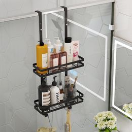 Bathroom Shelves Shower Gel Storage Rack Stainless Steel Wall-Mounted Hole-Free For Room Back Door Hanging BasketBathroom