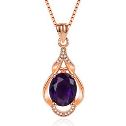 Ladies Vintage Necklace with Pendant Wedding Geometric Drop Pendant Synthetic Amethyst Pendant Clavicle Chain Fashion Elegant