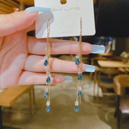 Vintage Blue Water Drop Diamond Tassel Earrings For Women Korean Fashion Earrings Party Jewellery Accessories Gifts