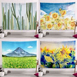 Boho Decoration Home Cactus Sunflower Background Cloth Carpet Aesthetic Room Mandala Tapestry Mural J220804