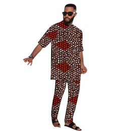 Men's Tracksuits African Festive Men's Sets Half Sleeve Tops With Elastic Waist Pants Nigerian Style Wedding Costume CustomizedMen's