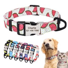 Nylon Print Dog Collar Personalised Pet Cat ID Collars Free Engraving Tag Nameplate for Small Medium Large Dogs Cats Pitbull Pug 220610