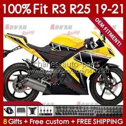 Injection Mould Body For YAMAHA YZFR3 YZFR25 YZF R 3 25 R3 R25 19 20 21 Bodywork 141No.70 100% Fit YZF-R3 YZF-R25 2019 2020 2021 Frame 2019-2021 OEM Fairing Kit yellow stock