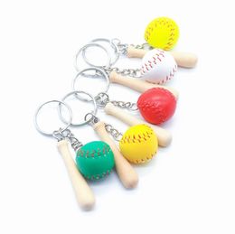 Mini Baseball Softball Party Favors Keychain with Wooden Bat for Sports Theme/ Team Souvenir Athletes Rewards SN4752