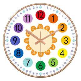 Wall Clocks Kids Clock Mute Wall-Mounted Learning Arabic Numerals Easy To Read For Children'S Room School ClassroomWall