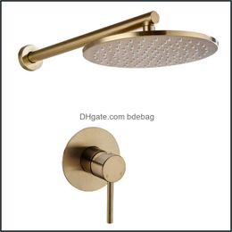 Brushed Gold Solid Brass Bathroom Shower Faucet Wall Mounted Drop Delivery 2021 Sets Faucets Showers Accs Home Garden 90Skx