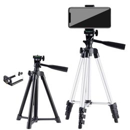 Tripods DSLR Camera Phone Tripod Adjustable Aluminium Alloy Portable Stand With Clip Holder For Youtube Live Streaming Video Po