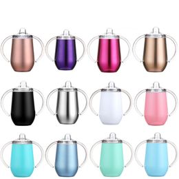10oz Kids Water Bottle Sippy Cups Double Walled Vacuum Insulated Stainless Steel Tumblers Travel Mugs with Handle Lids
