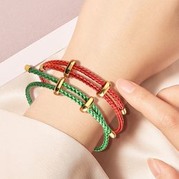 2022 Red Stainless Steel Thread Strands Beaded Bracelets VSCO Lucky Bangle Bracelet Femme Braided Rope Adjustable Jewellery Bijoux Friendship Gifts for Women Girls