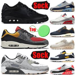 90 trainers Canada - With Sock Tag 90 90s mens womens running shoes Triple Black White Shimmer Polka Safari infrared Blue Void Cork Camo men trainers sports sneakers wholesale