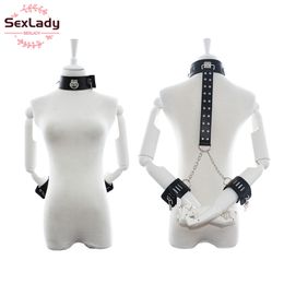sexyLady Neck Gloves Handcuffs For sexy Toys Training Accessories Bdsm Bondage Black Pu Leather Couples Men Adults Slave Game