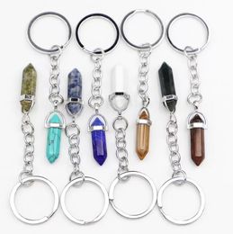 Arts And Crafts Natural Stone Key Rings Hexagonal Column Keychain For Women Crystal Pink Quartz Keyrings Bag Car Jewelry Pa Sports2010 Dh47V
