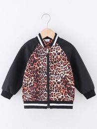 Toddler Boys Leopard Print Contrast Raglan Sleeve Bomber Jacket SHE