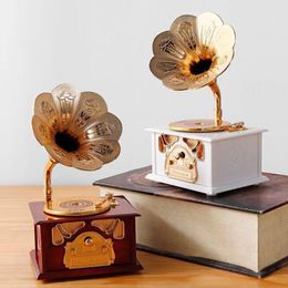 Decorative Objects & Figurines Retro Gramophone Music Box Hand Crank Classical Home Living Room Bar Cafe Decoration Desktop Ornament Kids Gi