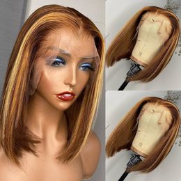 ombre closure wig UK - LX Brand Highlight Wig Human Hair Bob Wigs Straight Lace Front Human Hair Wigs Brazilian Short Bob Ombre Lace Closure Human Hair Wigfactory