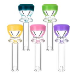 Latest Smoking Colorful Thick Glass Catcher Taster Dry Herb Tobacco Filter Portable Mini Handpipes One Hitter Cigarette Pipes Holder Mouthpiece DHL Free