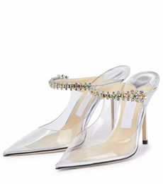 Bridal Wedding shoes Mules Slippers Crystal-embellished Patent Leather Pumps High Heels